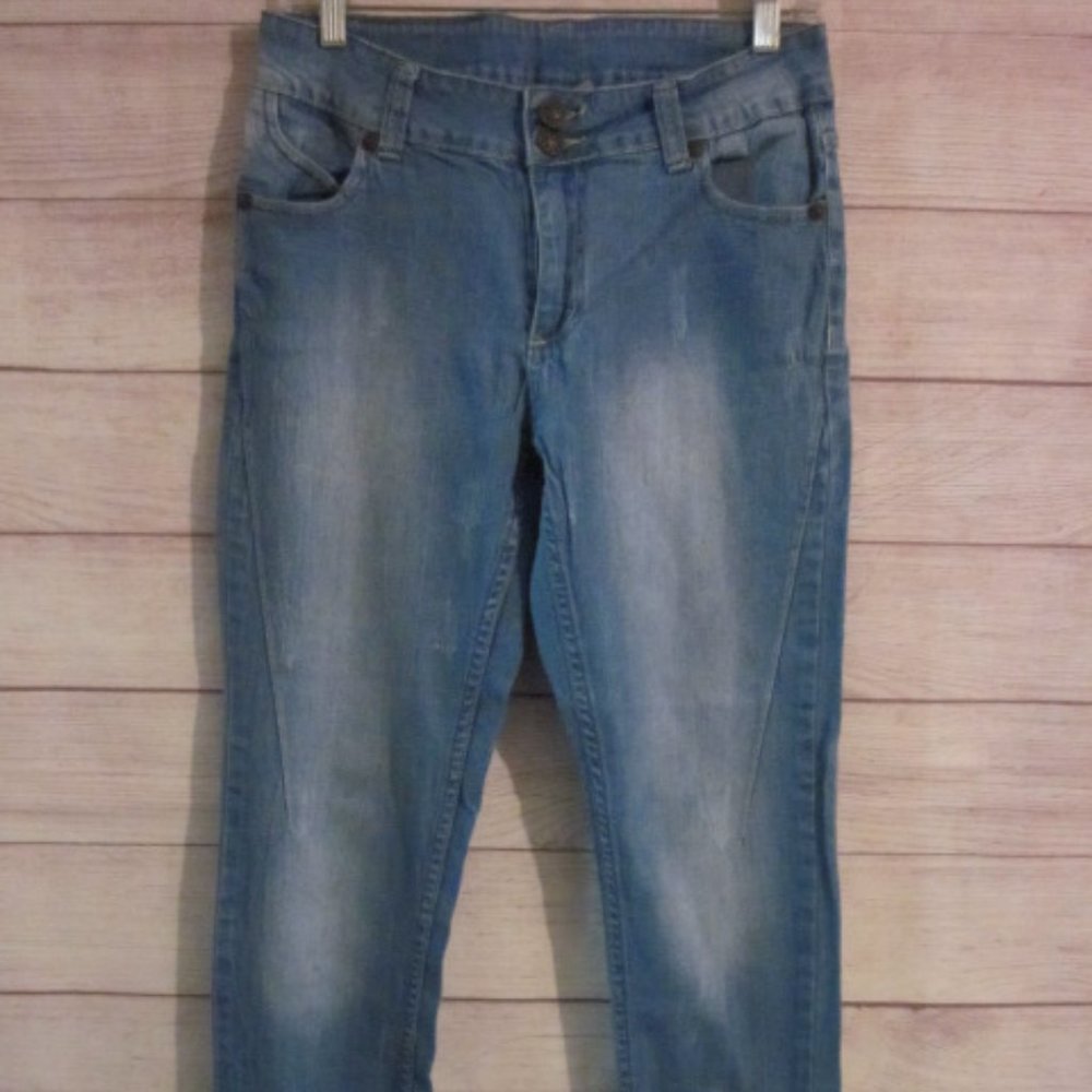 Max Rave Juniors Size 13 Stretch Blue Jeans Ankle Zip 28 X 28 Jean